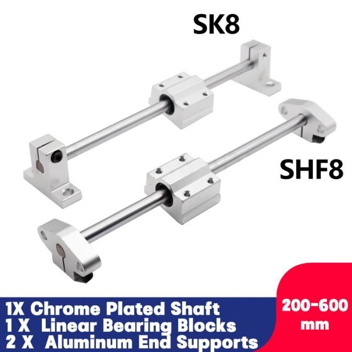 2 Guides Axe Linéaire 8/10/12/16mm Avec Bloc Roulement SCS UU - Support Arbre Vertical Pour CNC, Imprimante 3D