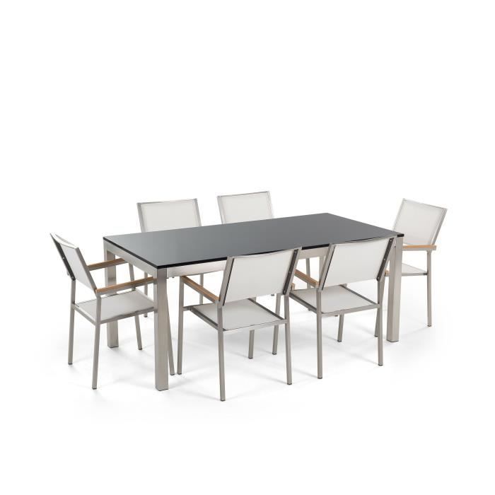 Ensemble table et chaises de jardin en granit noir poli 180 cm - Beliani GROSSETO Ensemble table et chaises de jardin en granit noir poli 180 cm - Beliani GROSSETO