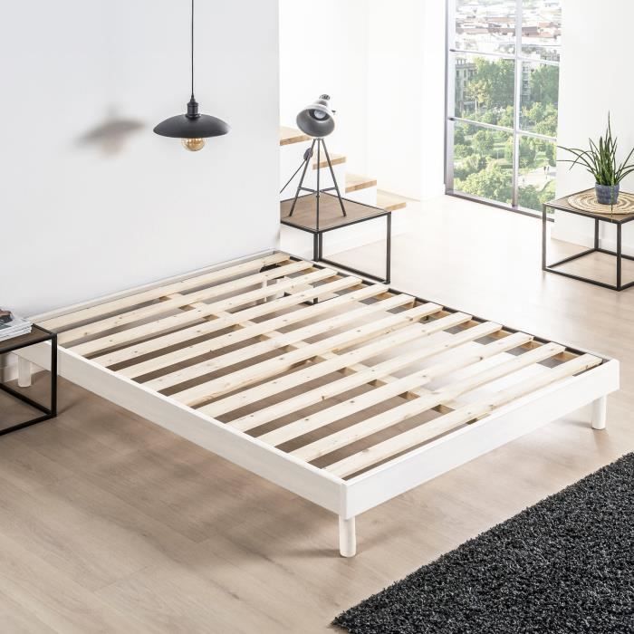 Sommier Eco Easykit Blanc 160x200 - 12 lattes larges - Hauteur 27cm - Montage rapide et simple