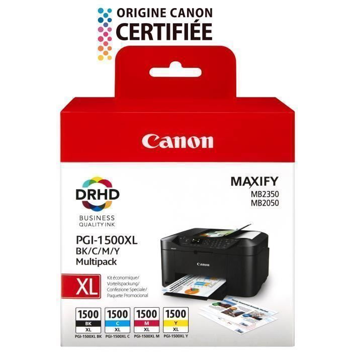 CANON Pack de 4 cartouches dencre PGI-1500 XL grande capacité Noir/Cyan/Magenta/Jaune (PGI1500XL)