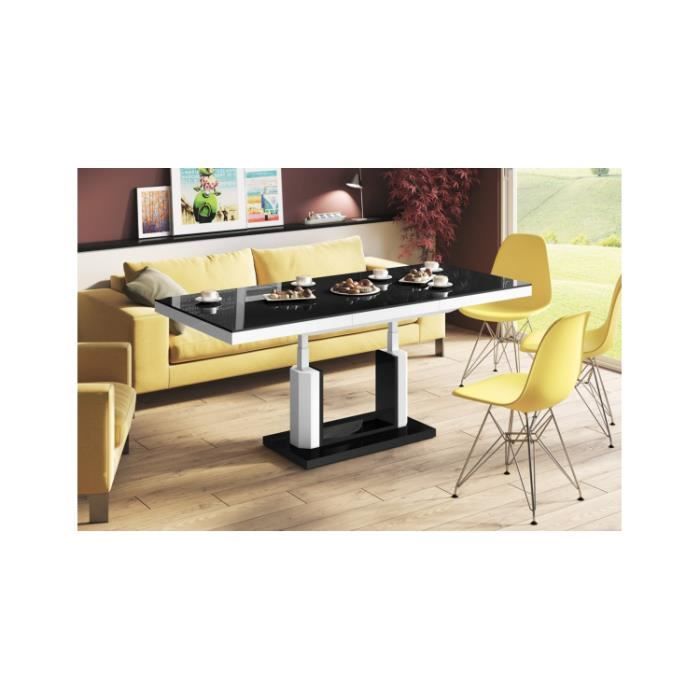 table basse design 120 ÷ 170 cm x 75 cm x 56÷ 76 cm - noir/blanc