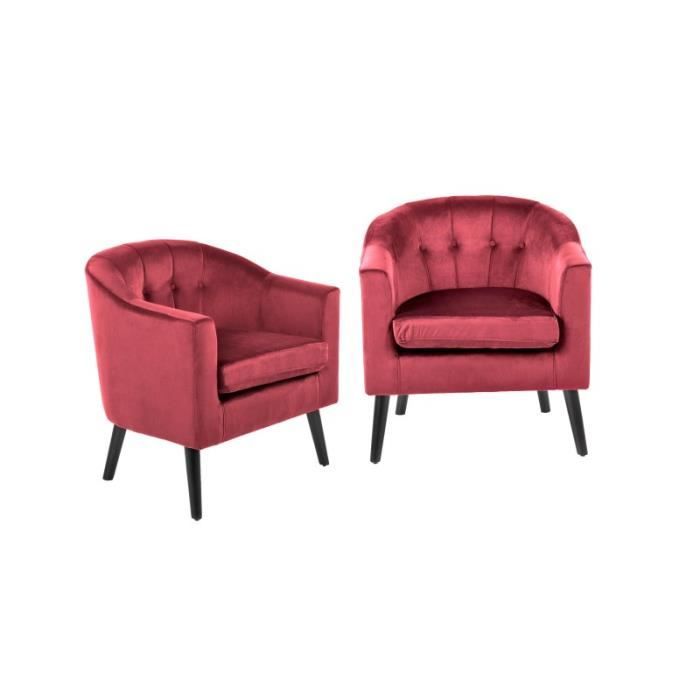lot de 2 fauteuils rembourrés en velours 70 x 64 x 75 cm - rouge foncé