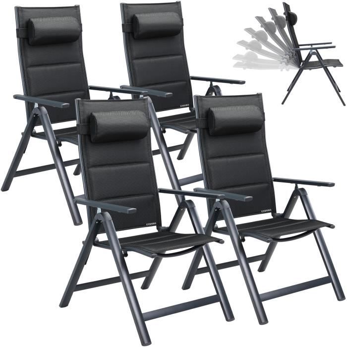 Set de 4 chaises de jardin aluminium dossier réglable 8 positions rembourrage max. 120kg chaise à dossier haut chaise pliante