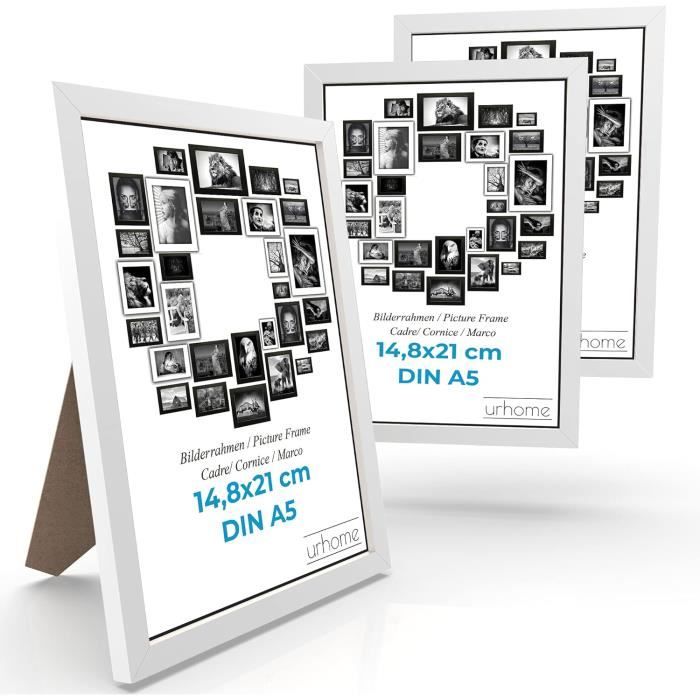 Lot De 5 Cadres Photos A5 Avec Passe-Partout - 14,8x21 Cm, Acrylique Transparent, Bureau Et Mural