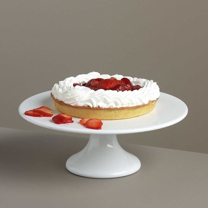 Plat à tarte sur pied en porcelaine Blanc - D. 28 x H. 10 cm OHIO