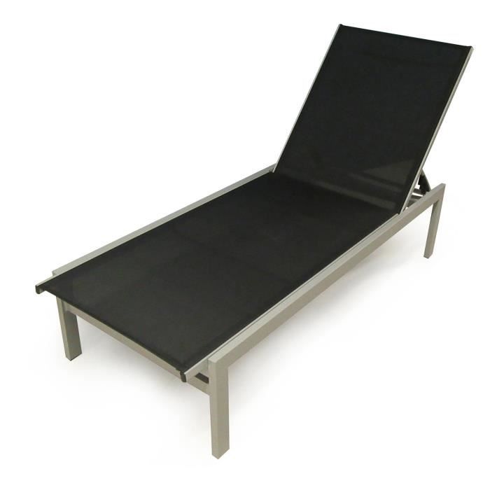 chaise longue de jardin - dmora - aluminium et textilène - noir - pliable