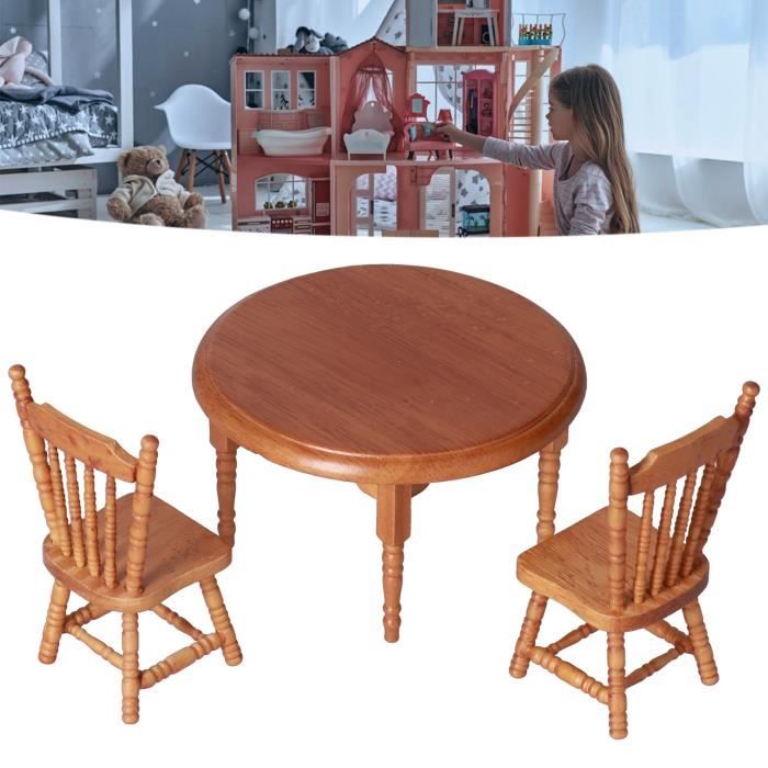 Meubles Miniatures Pour Maison De Poupée échelle 1/12 - Table Et Chaises Salle à Manger, En Bois