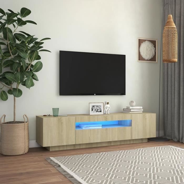 Fangming-Meuble TV avec lumières LED Chêne sonoma 160x35x40 cm