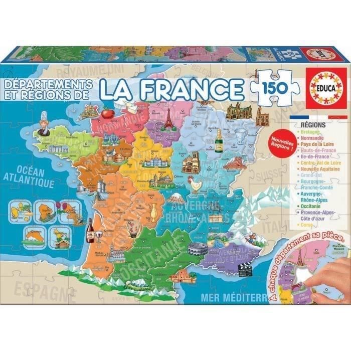 Puzzle carte de France magnétique Janod avec départements et régions