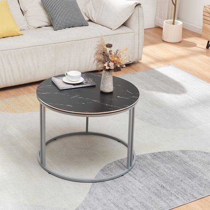 Table basse Aulum ronde 50 x 80 cm marbre noir argent