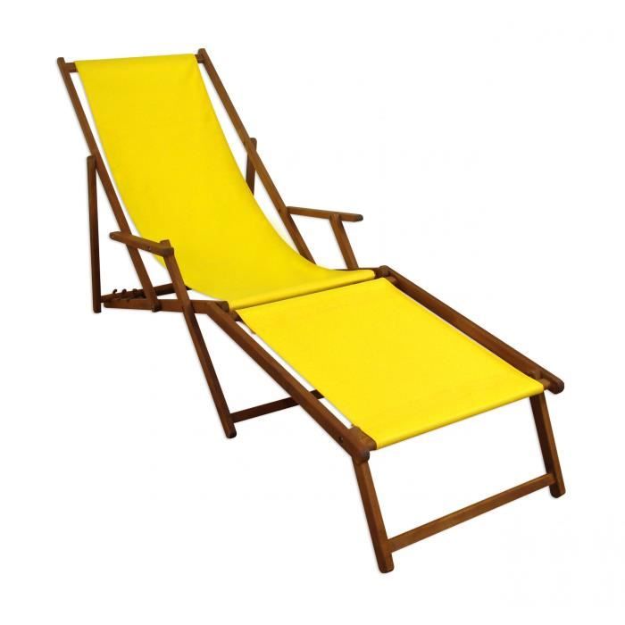 chaise longue de jardin pliante jaune - erst-holz - 10-302f - accoudoirs et repose-pieds - dossier réglable