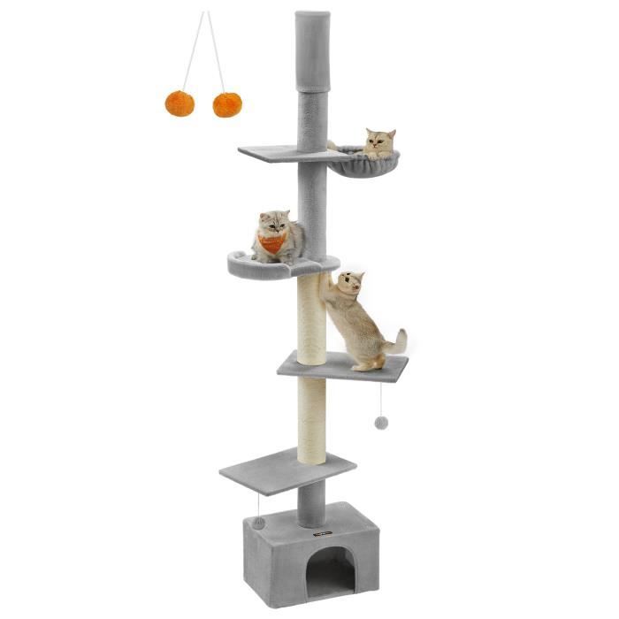 Meilleurs prix pour Arbre à Chat du Sol au Plafond, Tour pour Chat Réglable en Hauteur 231-291 cm, Griffoirs Épais, Perchoir, Gris Clair