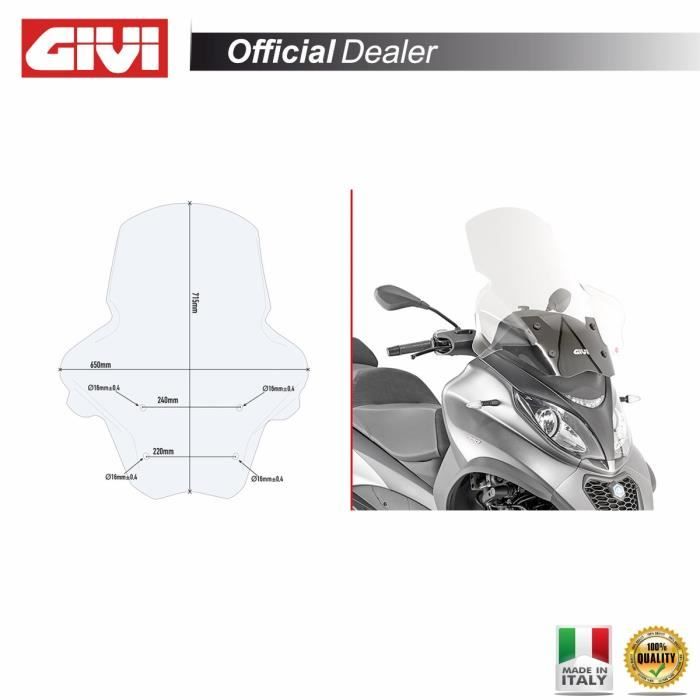 Protège-mains Pour Guidon Piaggio MP3 125-500 - Bouclier Noir ABS Avec Bandes Réfléchissantes - Protection Contre Pluie, Vent, Graviers Pour Scooters 3 Roues