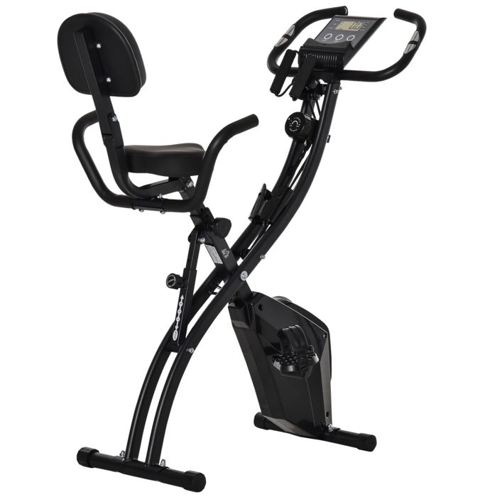 Vélo d'appartement pliant grand confort dossier selle réglable poignées ergonomiques écran LCD suspensions support tablette