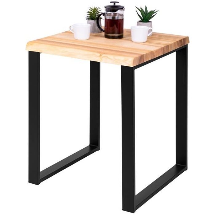 lamo manufaktur table de bar cuisine - table haute industrielle - table haute en bois - 60x60x76 cm - noir - modern - naturel