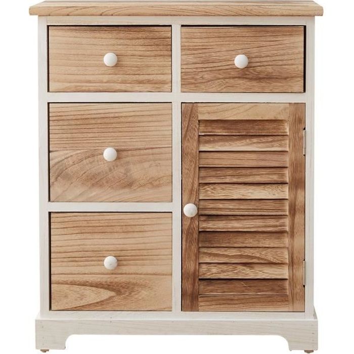 mobili rebecca armoire commode blanc marron 4 tiroirs 1 porte bois 70x60x30