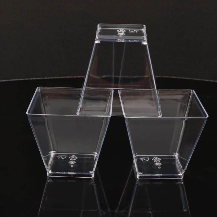 FWEEK Lot De 50 Gobelets En Plastique Bord Argenté 360ml - Transparents Pour Cocktails, Champagne Et Desserts