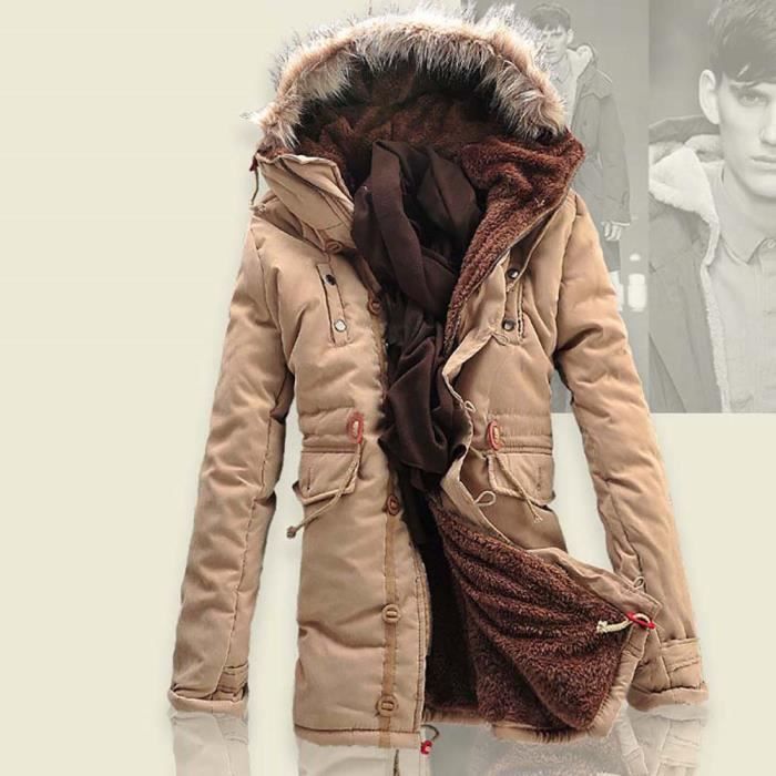 Parka Coupe Legerement Cintree Doublee Coton Homme Manteau Unie A Capuche En Hiver Kaki Cdiscount Pret a Porter