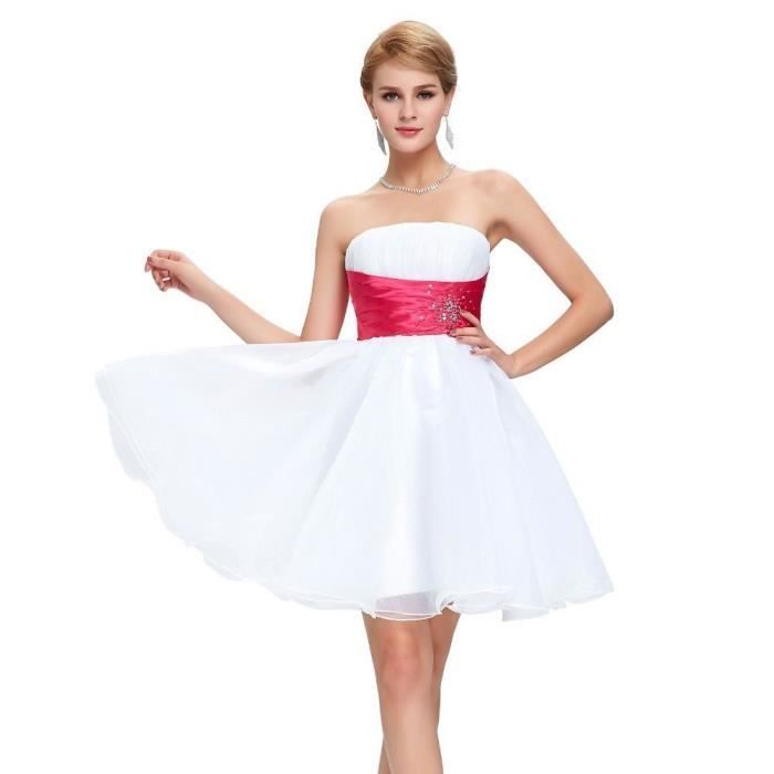 Robe De Soirée Femme Jeune Fille Courte Bustier A Line Avec Ceinture Large En Tulle