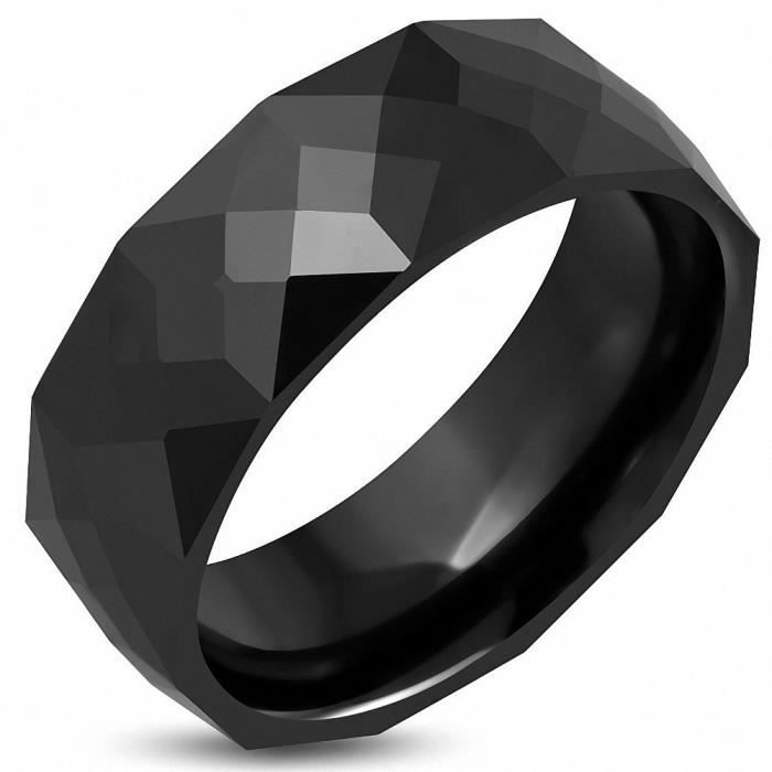 Bague homme ceramique noire multifacettes FRANCE 62 USA 10