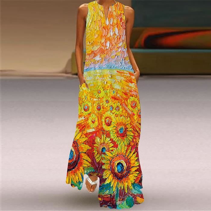 Robe longue sans bretelles avec motif floral abstrait
