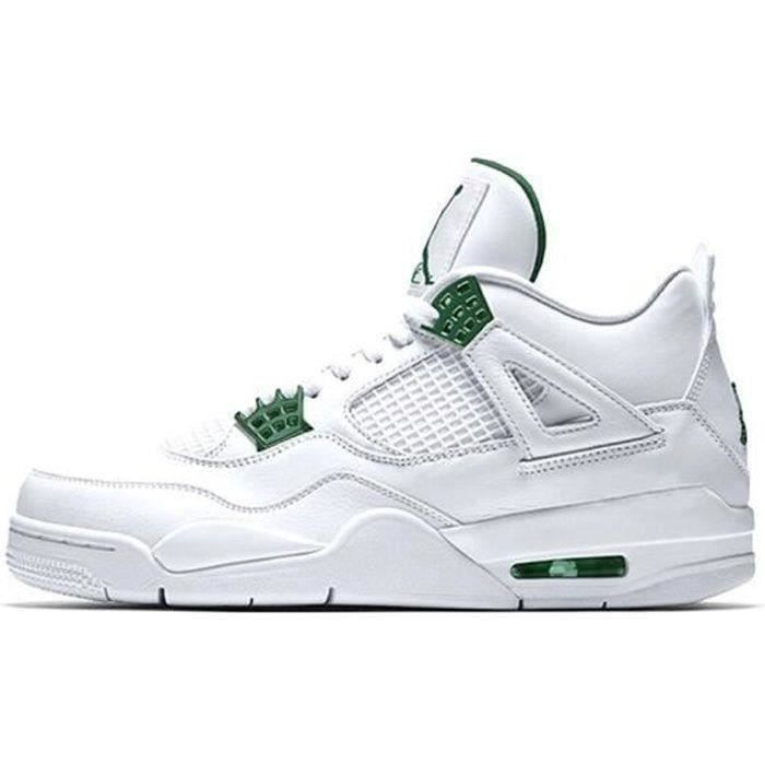 Airs Jordans 4 Retro Metallic Green Chaussures de Basket Pas Cher AJ4 pour Homme Femme Blanche 