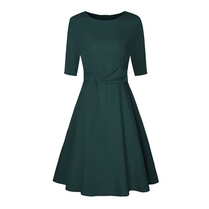 Robe Vintage Années 50 Femme - Style Pin-up Rétro, Dos Nu, Longueur Genou