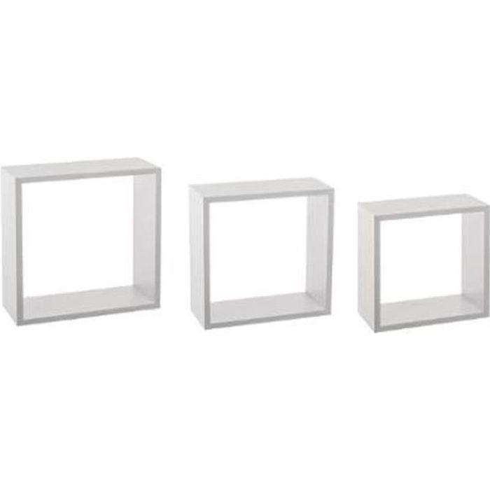 lot de 3 étagères murales cube 30cm blanc - paris prix - petit meuble complément - contemporain - design