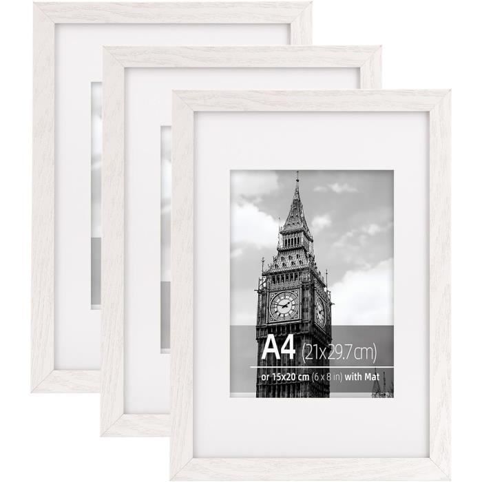 Cadres Photo 15X20 Cm Lot De 4, En Bois Composite Avec Verre Véritable