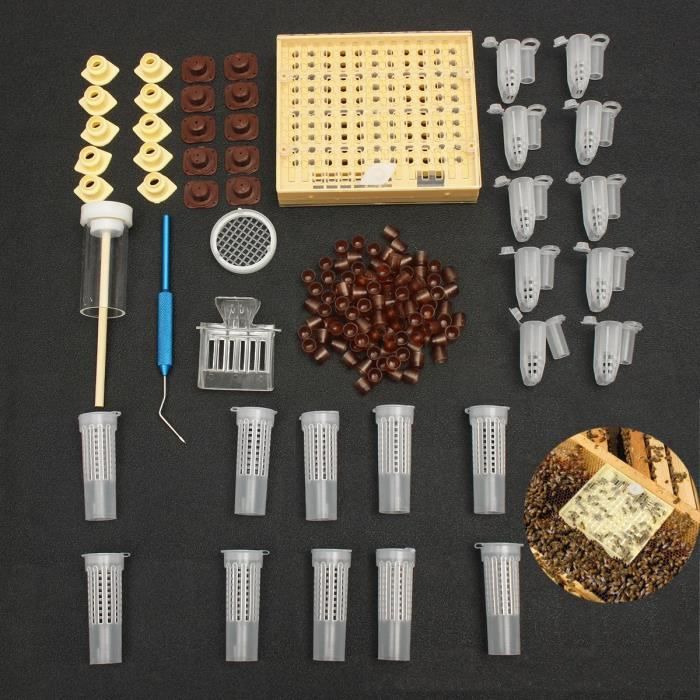 155 pieces Outils d'apiculture en plastique Systeme D'elevage de Reine Boite d'Abeille Tasses de Cellule d'Abeille Cage