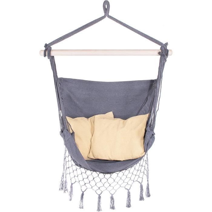 SPRINGOS Fauteuil Suspendu Avec 2 Coussins En Tissu Hamac Franges 130 SPRINGOS Fauteuil Suspendu Avec 2 Coussins En Tissu Hamac Franges 130