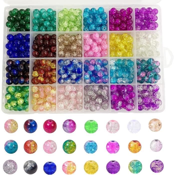Gocelyn 600PCS 8mm set di perle di vetro crepate, 24 griglie multicolore rotonde fatte a mano crackle di perle di lampwork assortimento per risultati di collana braccialetto DIY progetti di perline