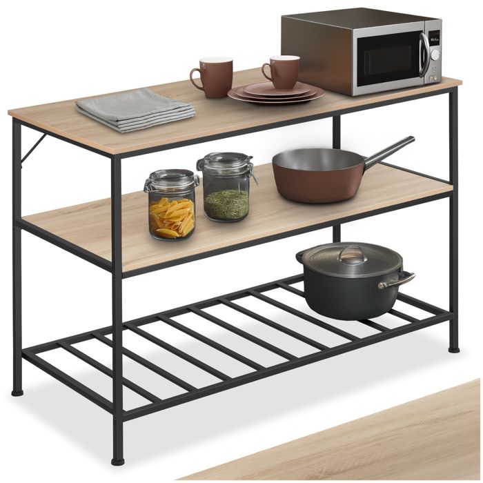 Meuble de cuisine - TECTAKE - Étagère de cuisine AKELEY panneau aggloméré style industriel 120x60x905cm - Bois clair/Chêne Sonoma