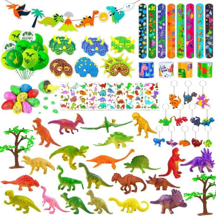 Kit Fête Dinosaure 70 Pièces - Cadeau Anniversaire Enfant - Porte-clés, Bracelets, Autocollants Lumineux