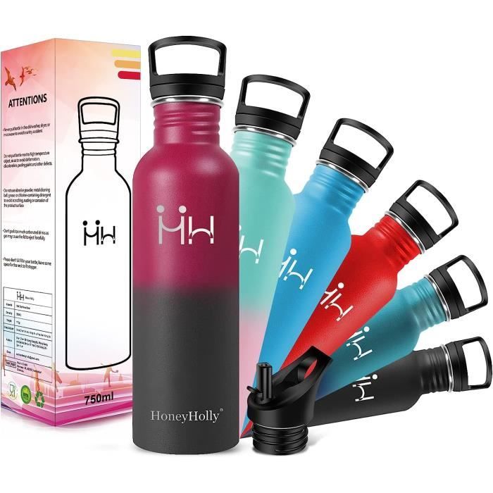 Gourde En Acier Inoxydable 580 Ml - Avec Paille Et Sangle - Isotherme 6 Couches - Étanche - Noir/Blanc