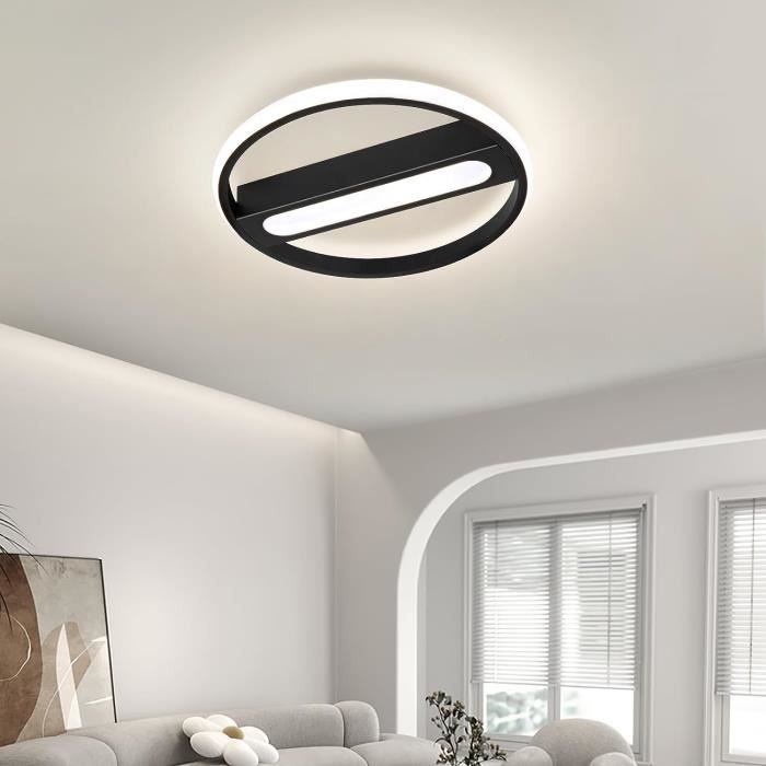 Plafonnier LED Moderne 24W 2600LM Noir Rond - Lumière Chaude 3000K Pour Salon Chambre Cuisine