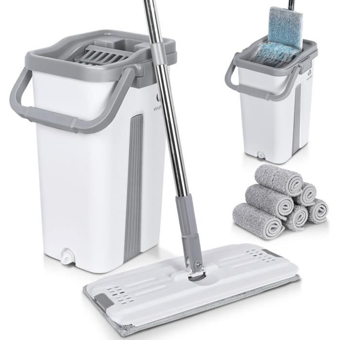 Set Serpillère Avec Seau 3 Chambres - Nettoyage Sols - Contrôle Humidité - Tige Extensible 167 Cm