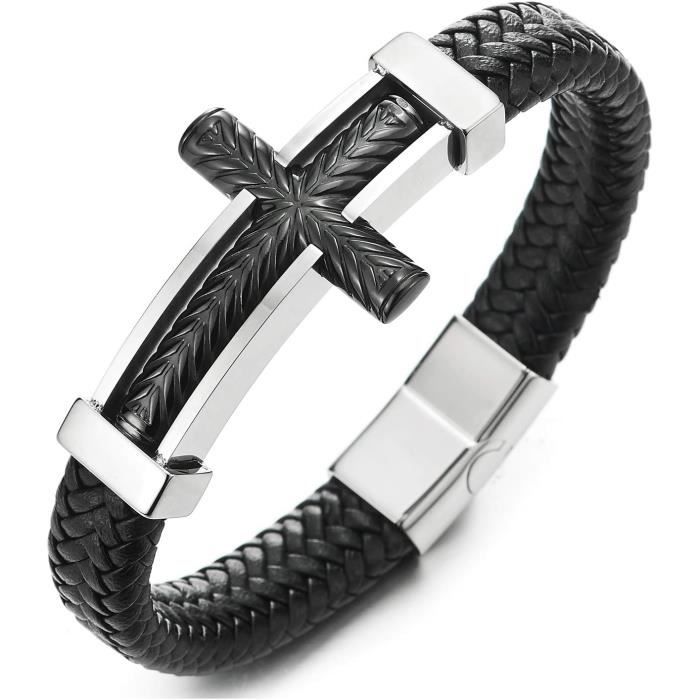 FANCIBAND Bracelet 3 Couches Pour Fils – Acier Inoxydable, Turquoise AAA Et Cuir – Cadeau Personnalisé