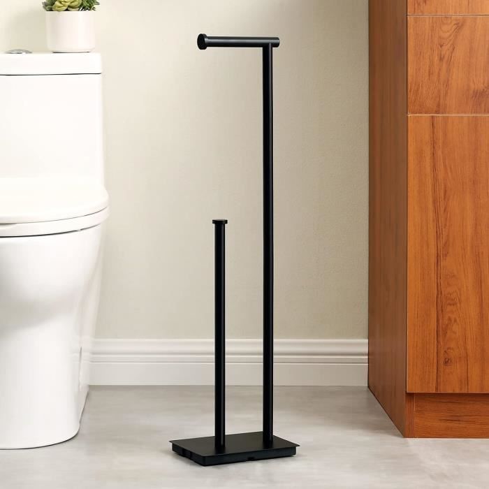 Porte-Rouleau Papier Toilette Sur Pied - Support Acier Inoxydable Noir - Range Jusqu'à 4 Rouleaux