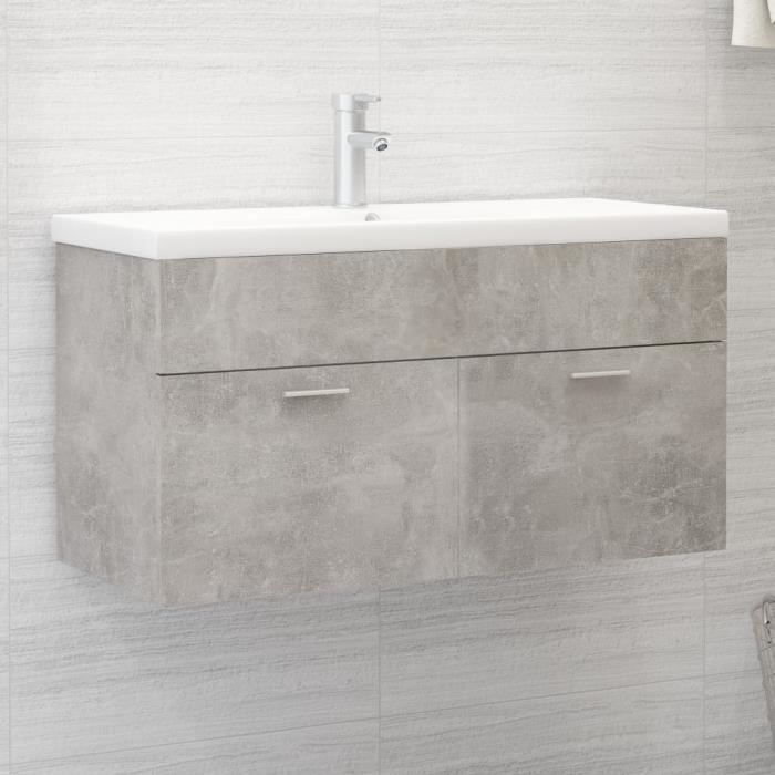 meuble de salle de bain - simple vasque - l 90cm, meuble sous lavabo, meuble de rangement de salle de bain, gris béton g59