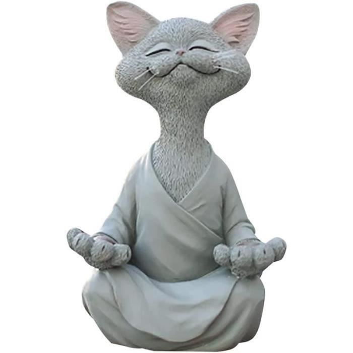 STATUE - STATUETTE - CERAMIQUE Statue de Chat méditant Figurine de Chat Bouddha Noir fantaisiste Yoga de méditation à Collectionner