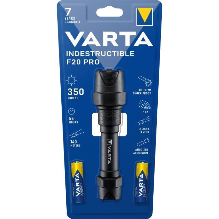 Torche-VARTA-Indestructible F20 Pro-350lm-Garantie 7ans-Resistante au chocs (9m) à leau et la poussière- IP67-2 Piles AA incluses Torche-VARTA-Indestructible F20 Pro-350lm-Garantie 7ans-Resistante au chocs (9m) à leau et la poussière- IP67-2 Piles AA incluses