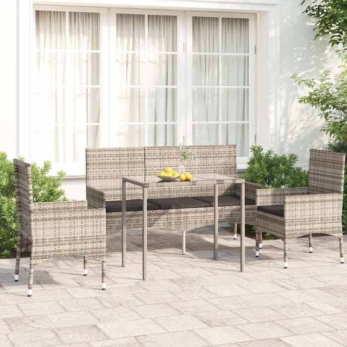 vidaXL Salon de jardin 4 pcs avec coussins Gris Résine tressée ensemble de salon dextérieur ensemble de mobilier 319505