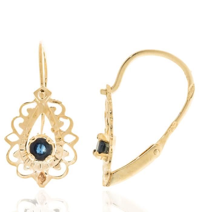 Boucles D'oreilles Dormeuses Femme Plaqué Or 750/1000 - Solitaire - Bijouterie Papillon Bleu - Neuves Avec étiquettes
