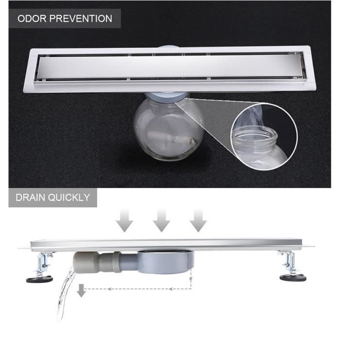 Chasse D'eau Aica Caniveau De Douche Italienne Acier Inoxydable Siphon Sol Réglable D' évacuation Le Modèle Linéaire 2 En 1 360° à Carreler Drain De Douche Rectangulaire Extra Plat Argent