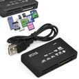 Lecteur de cartes mémoires tout en un : USB 2.0 Mini SD, MMC Mobile, SDHC, M2, TF, XD, CF Noir-1