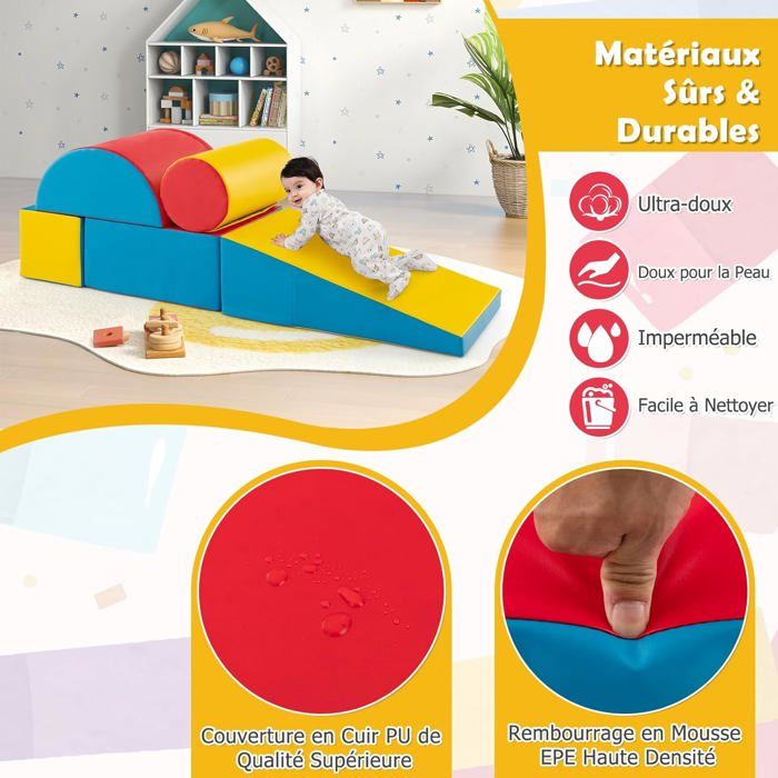 Parcours Motricité GOPLUS - 4 Modules En Mousse Douce (tunnel, Triangle, Marche, Demi-cercle) - Pour Enfants 3 Ans Et Plus, Attaches Auto-agrippantes