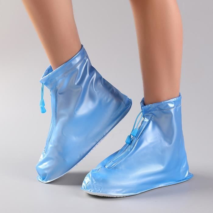 1 paire de couvre chaussure imperméable en silicone et antidérapante,  couleur bleu taille L (41-45) - amazumia