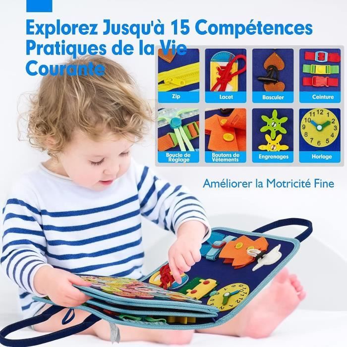 Busy Board Montessori,Jeux Montessori 1 an, Jouet Montessori pour Enfants  Apprendre Compétences de Vie pour Garcon Fille 1 2 3 4 Ans