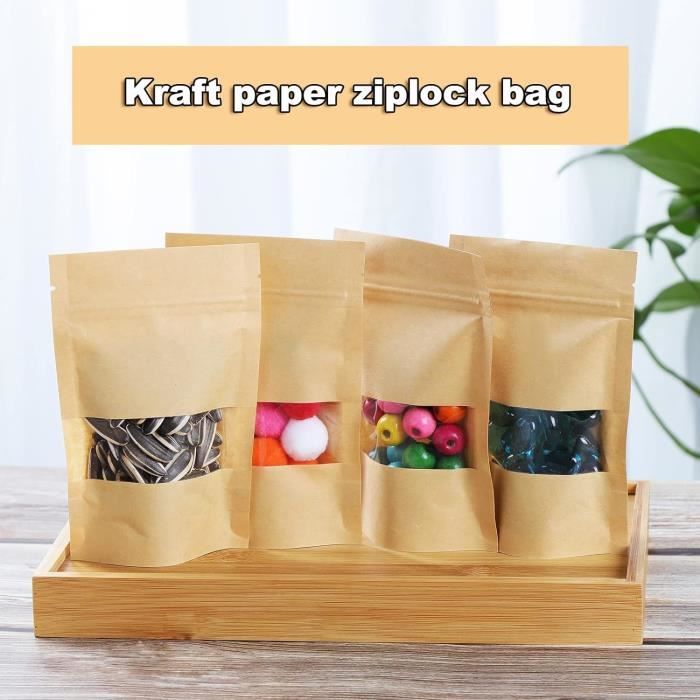 Lot De 100 Sacs Kraft Refermables épais Avec Fenêtre - 4,75 X 7,75 Pouces, Qualité Alimentaire